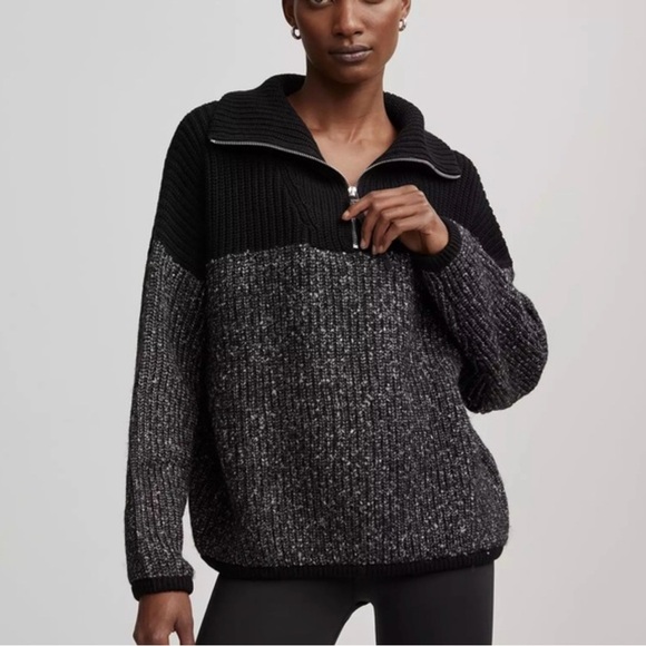 Varley Willard 1/2 Zip Knit Sweater, Black and Gray, High Neck, Relaxed, XS - Picture 2 of 16